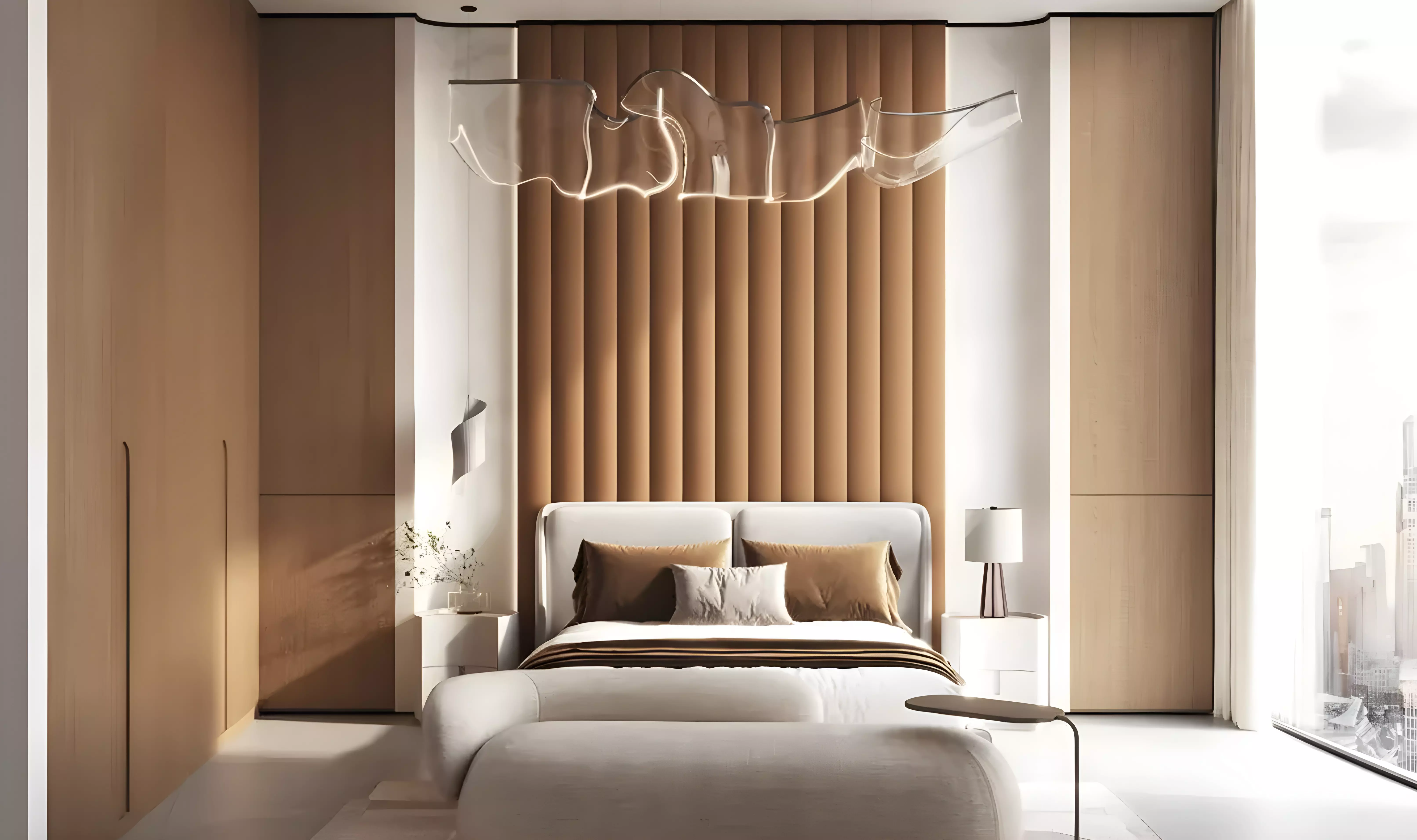 Sophisticated master bedroom suite in luxury Dubai development. Contact our real estate agent for a tour.