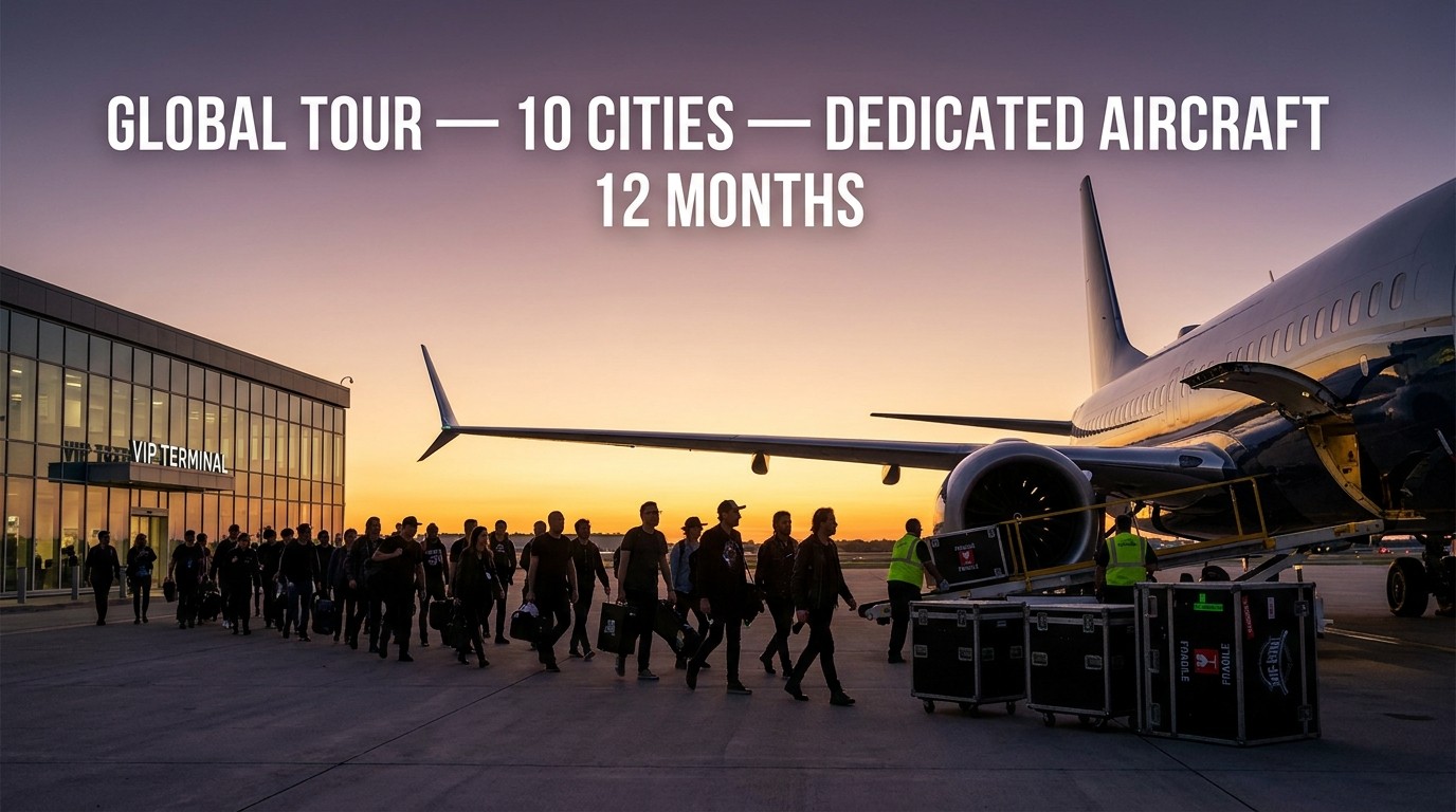 K-pop world tour group charter — BBJ and ACMI airliner with 30-60 traveling party for Korean management operations