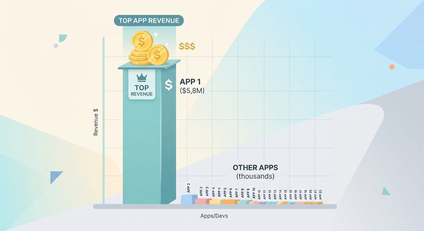 Chart-style illustration showing app revenue distribution where a few apps earn most of the money