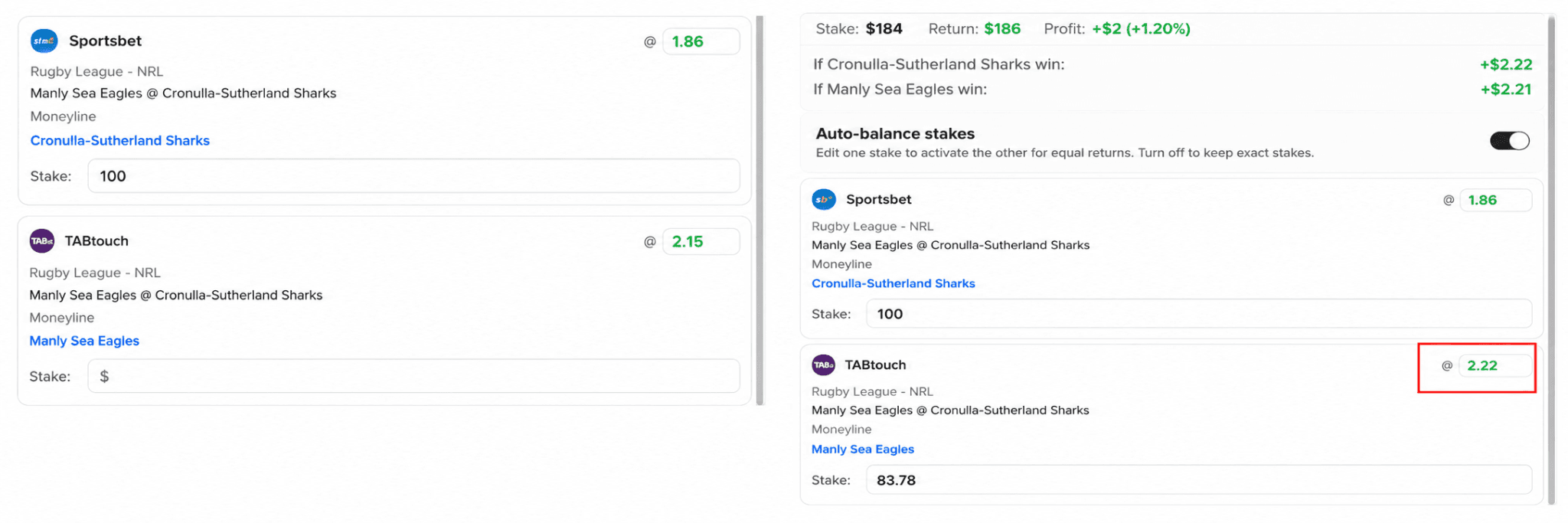 Example of an arbitrage betting opportunity where a line moves in your favour after your first bet