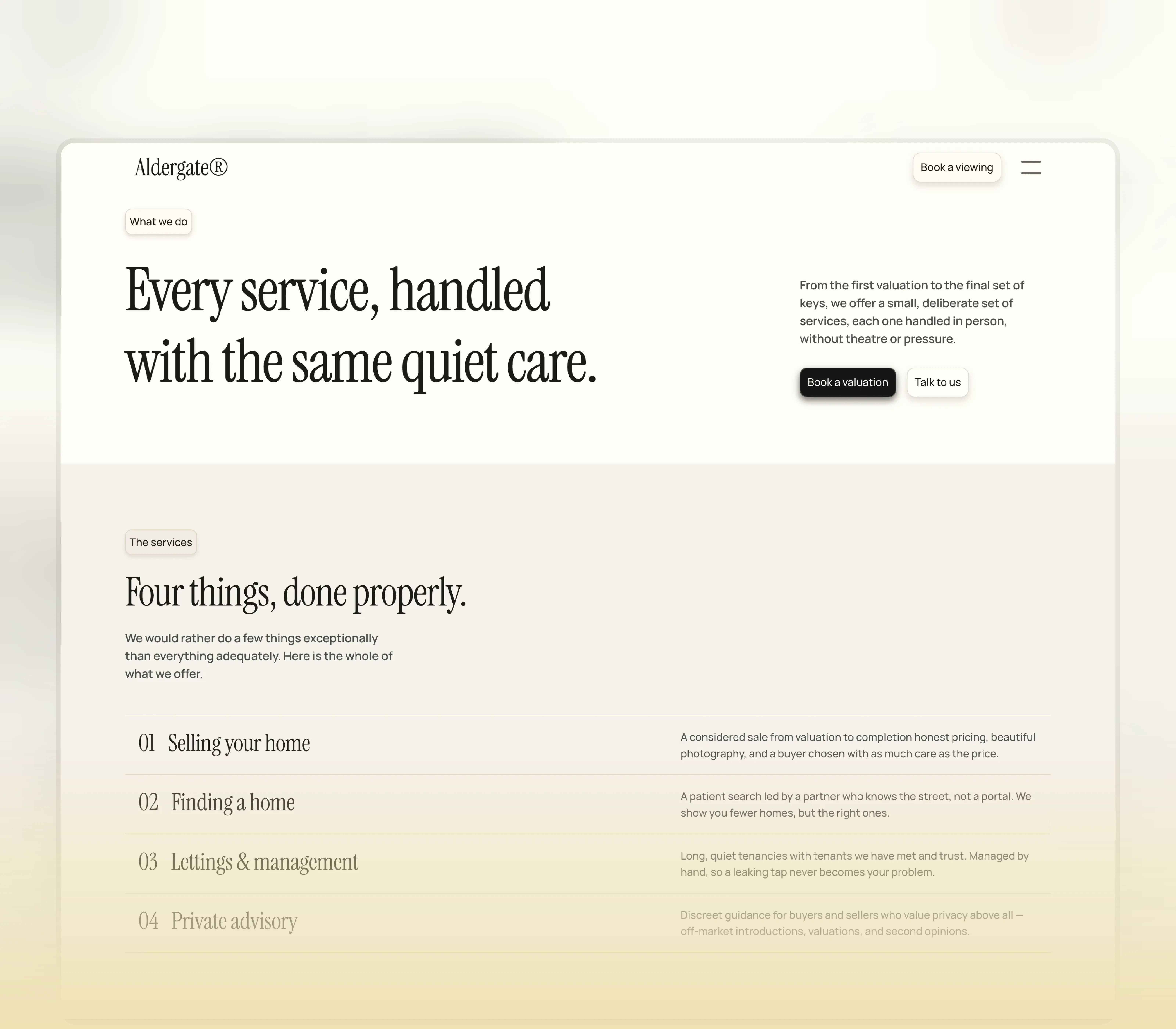 Aldergate template services page.