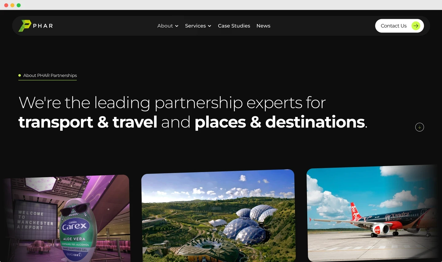 Website about us section design for PHAR Partnerships