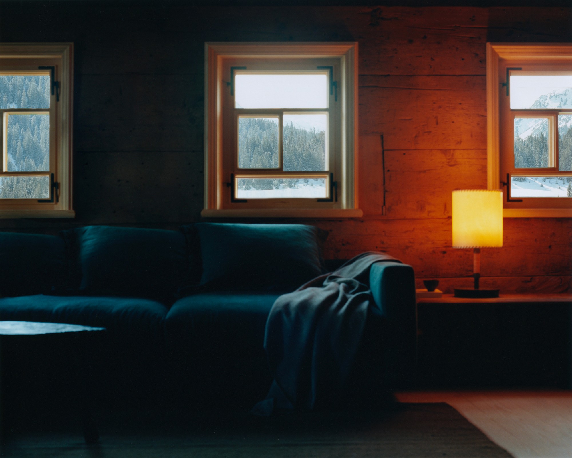 A couch in a skiing chalet in the Alps