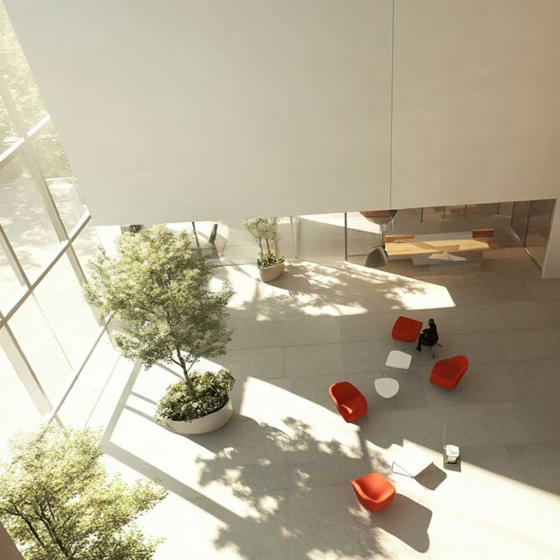 Outside garden area showing paving, plants and a pool from above