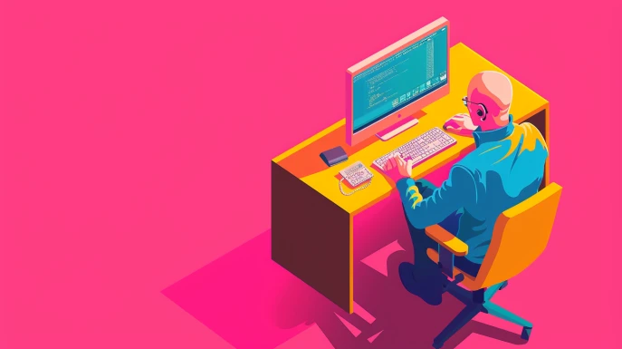 man working in pink room 