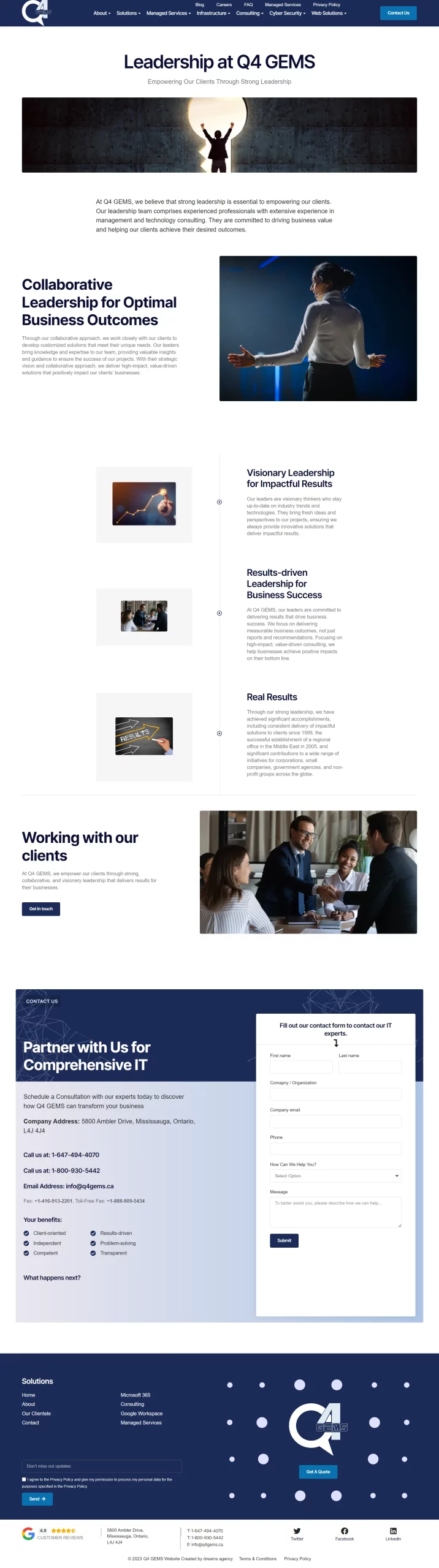 leadership page for q4gems website developed & designed by Dreams Agency Mississauga, Ontario
