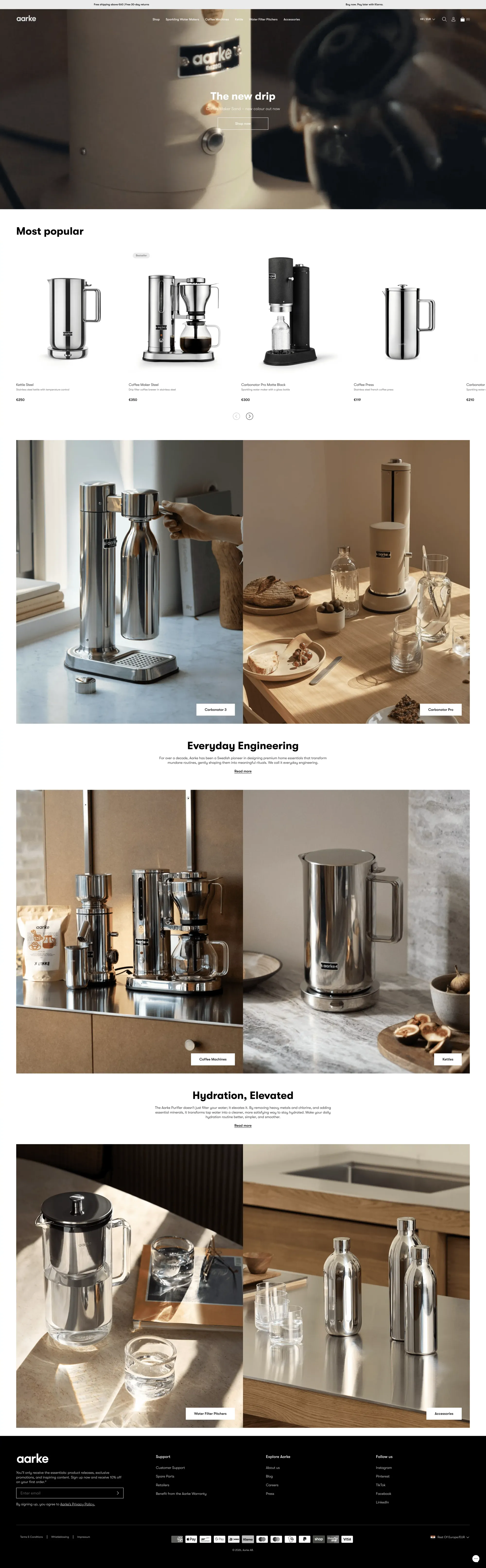Aarke Official Website ecommerce page screenshot showcasing Ecommerce and Food & Drinks design
