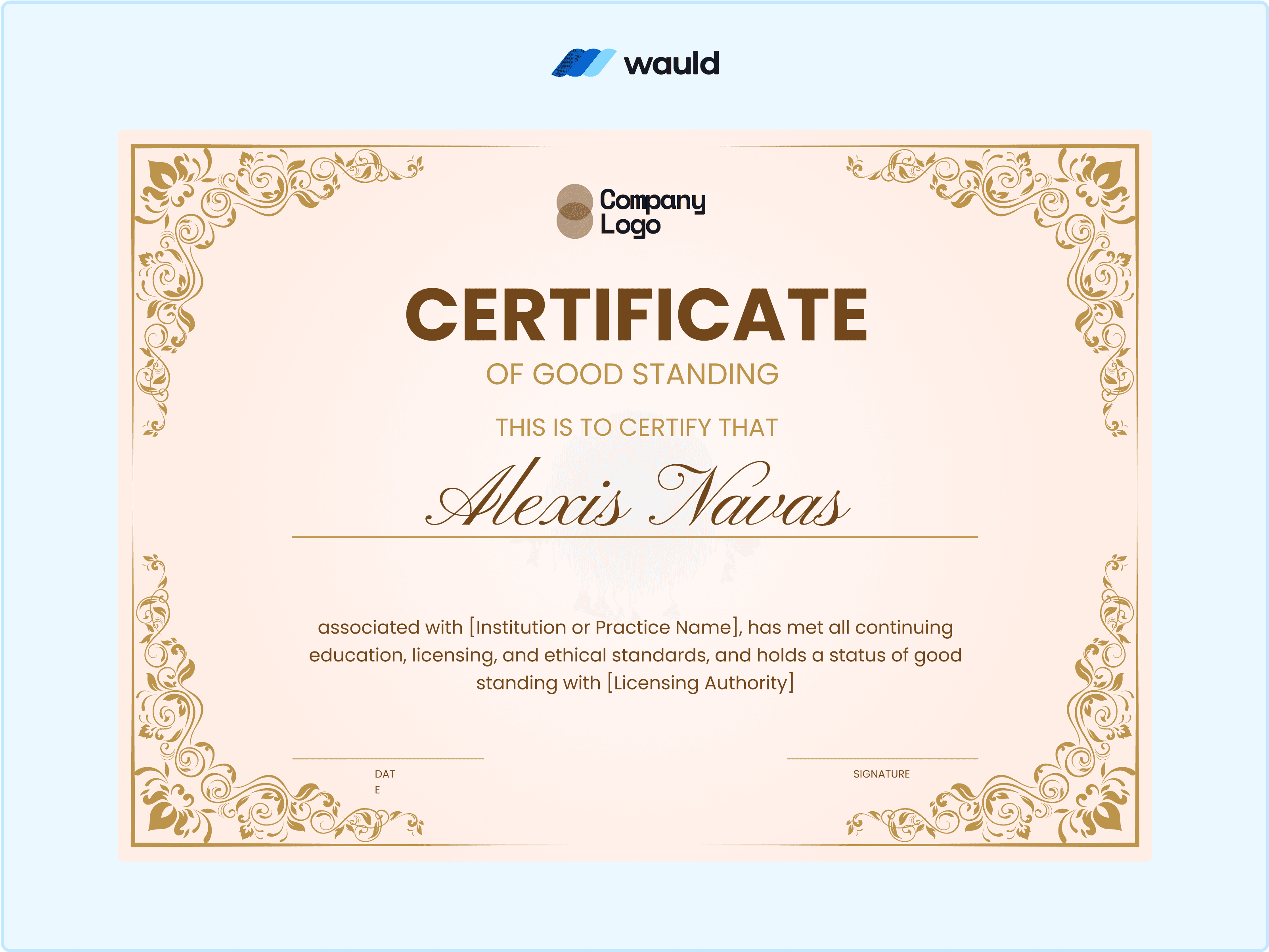 Wauld - Sophisticated good standing certificate template