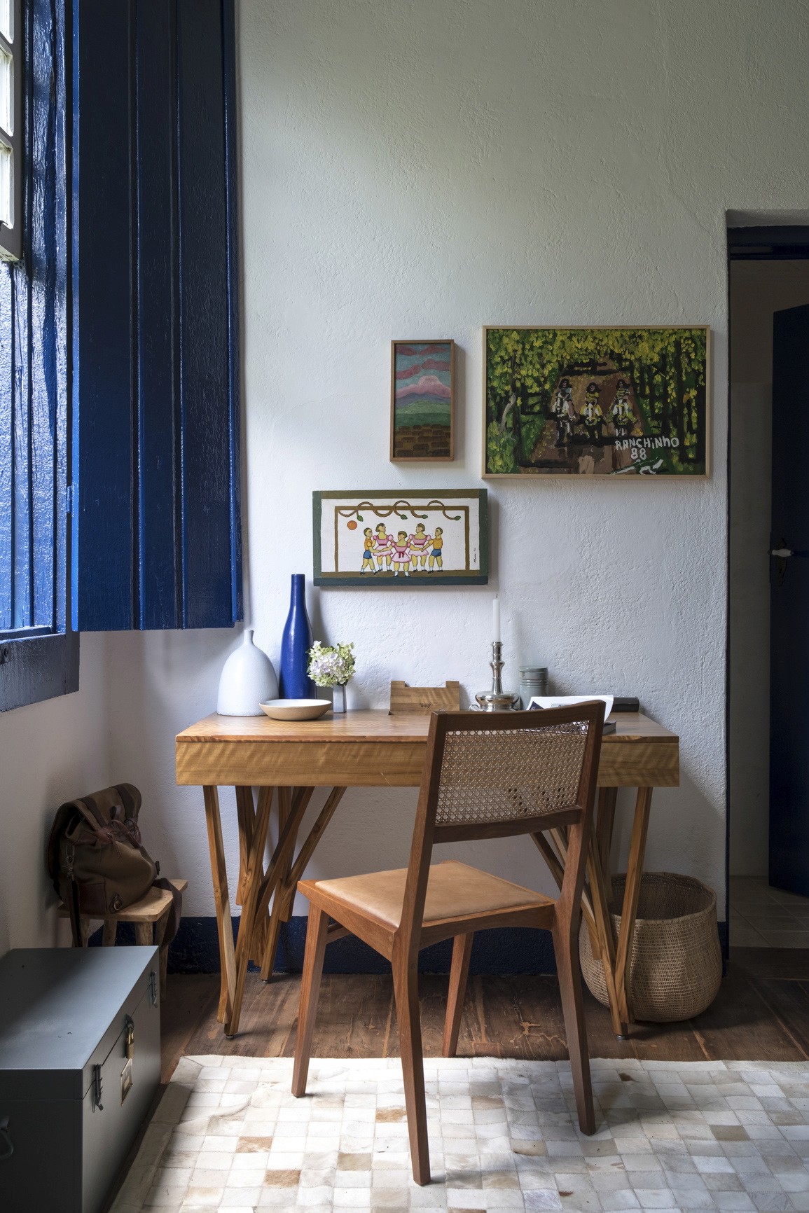 Wood desk and design chair