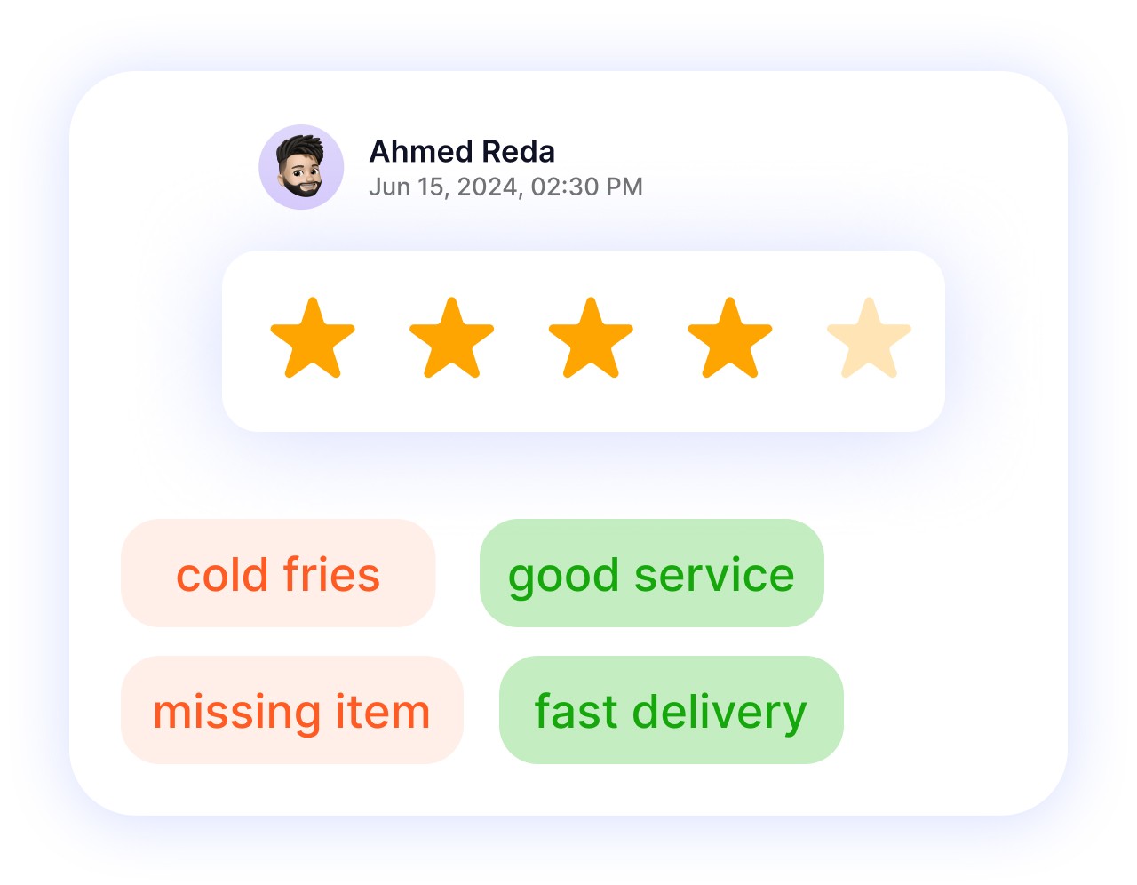 Customer reviews scattered across Google, delivery apps, and in-store sources highlighting manual review chaos.