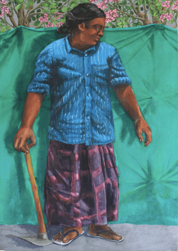 herd of sheep on road painting