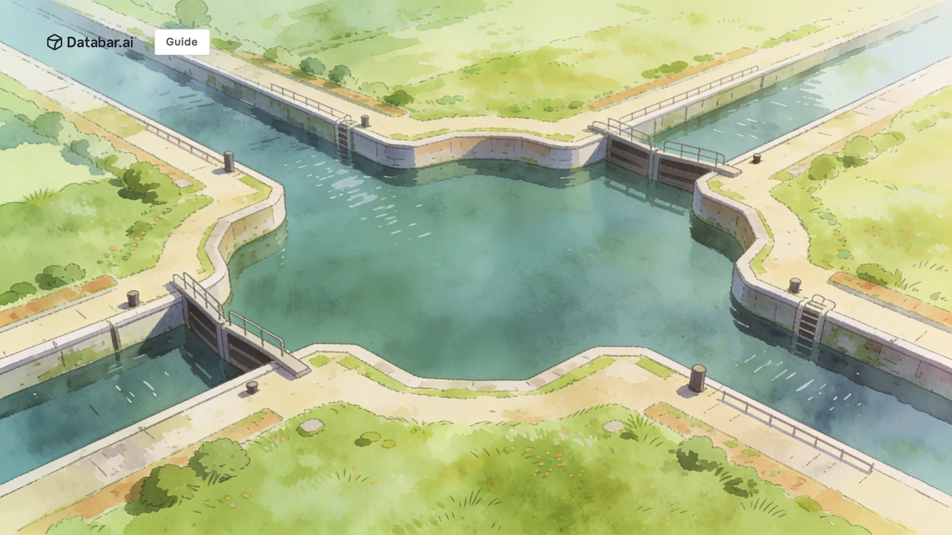 Illustration of a canal junction where several straight channels meet at one basin and continue outward — Go-to-Market Systems for Growth: Building the Infrastructure That Truly Scales