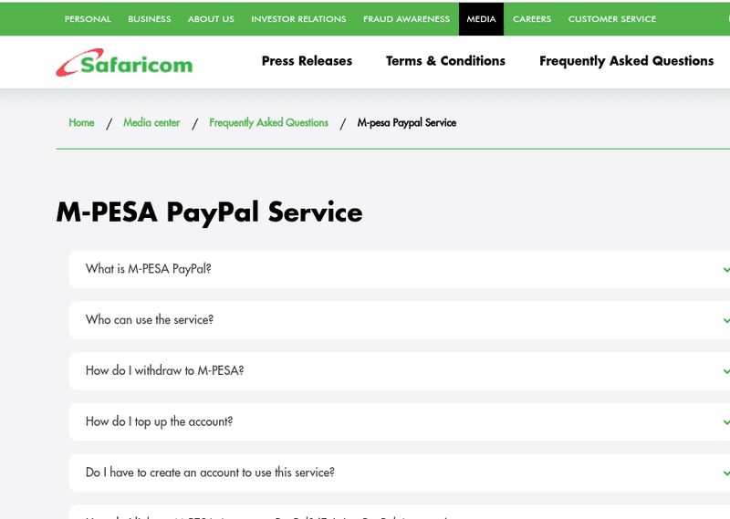 PayPal M-Pesa withdrawal and top-up