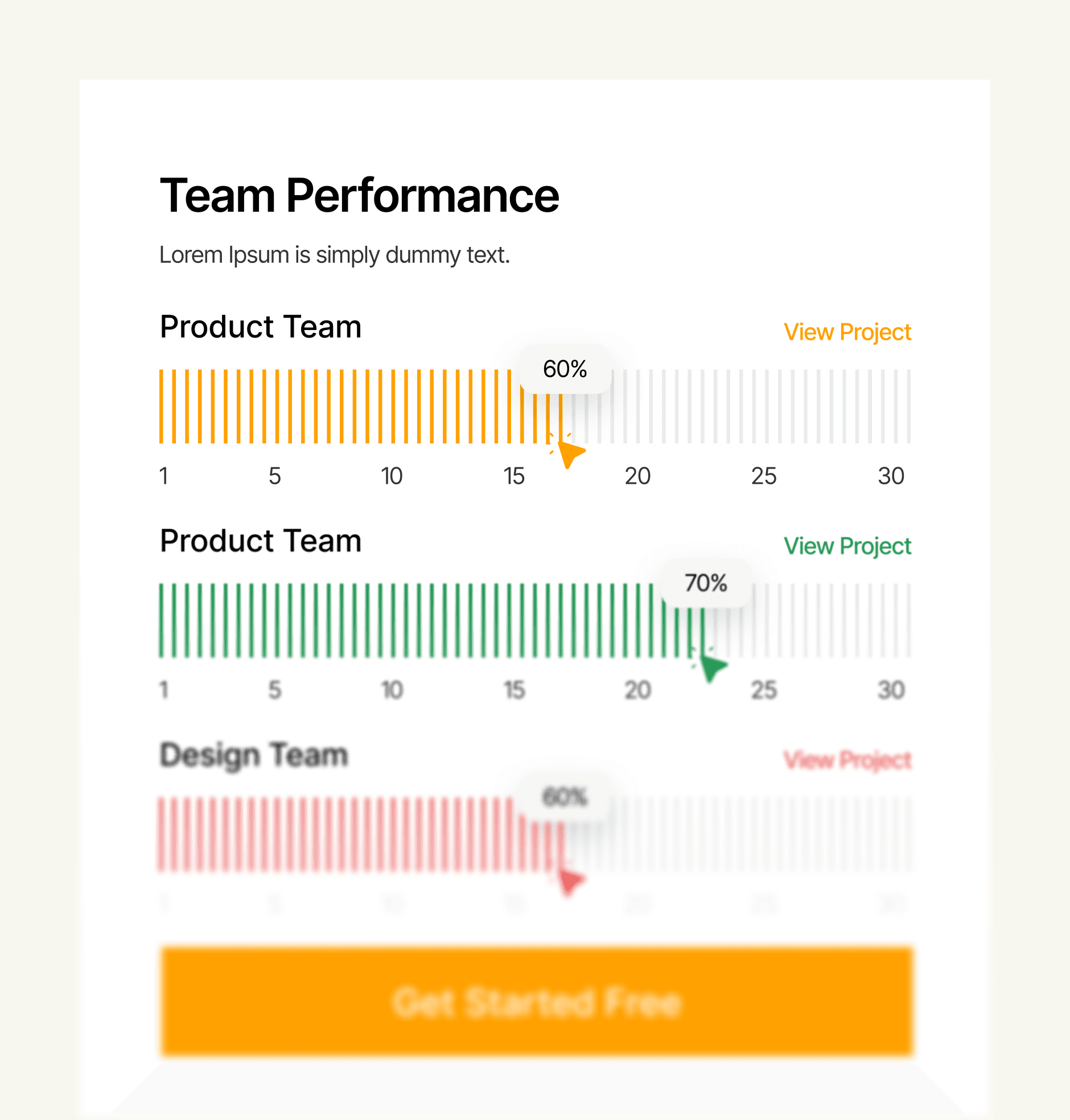 Team performance dashboard with task metrics, progress bars, and insights
