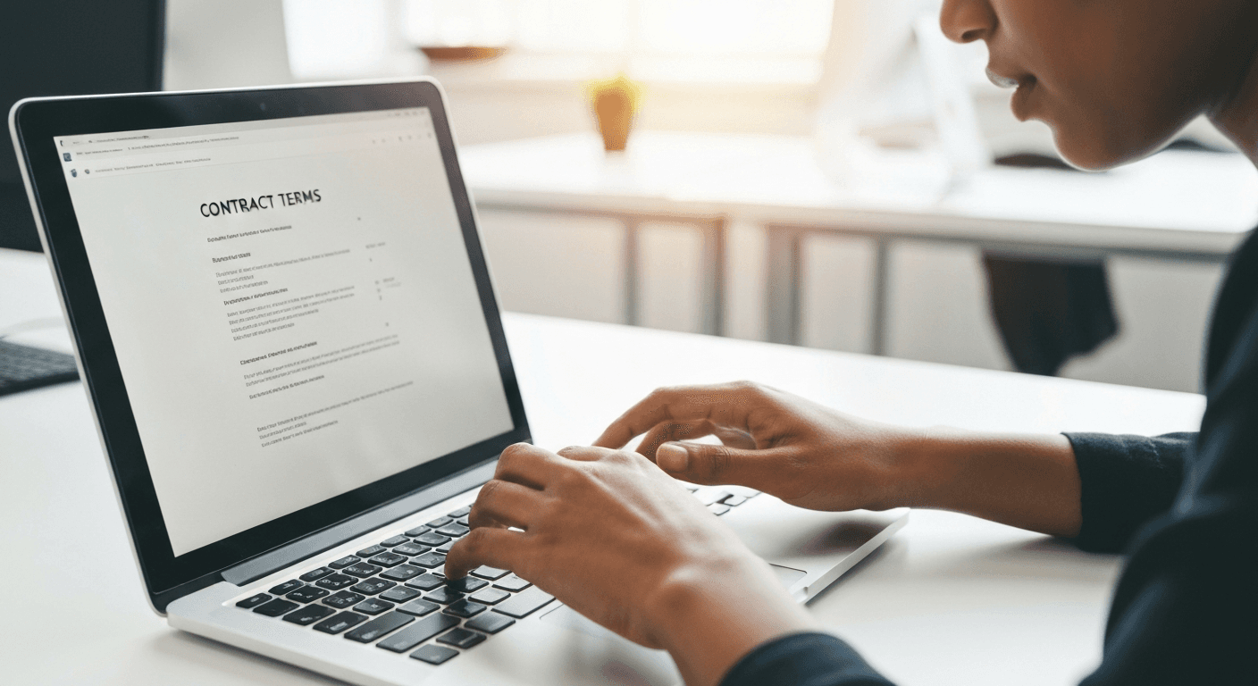 Typing contract terms on laptop