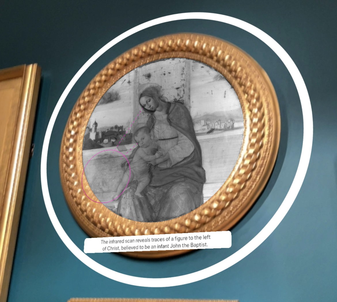 augmented reality overlay highlighting a missing area of a painting