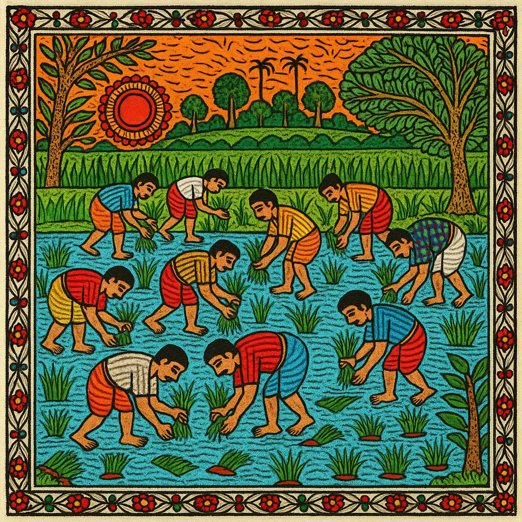 farmers planting paddy