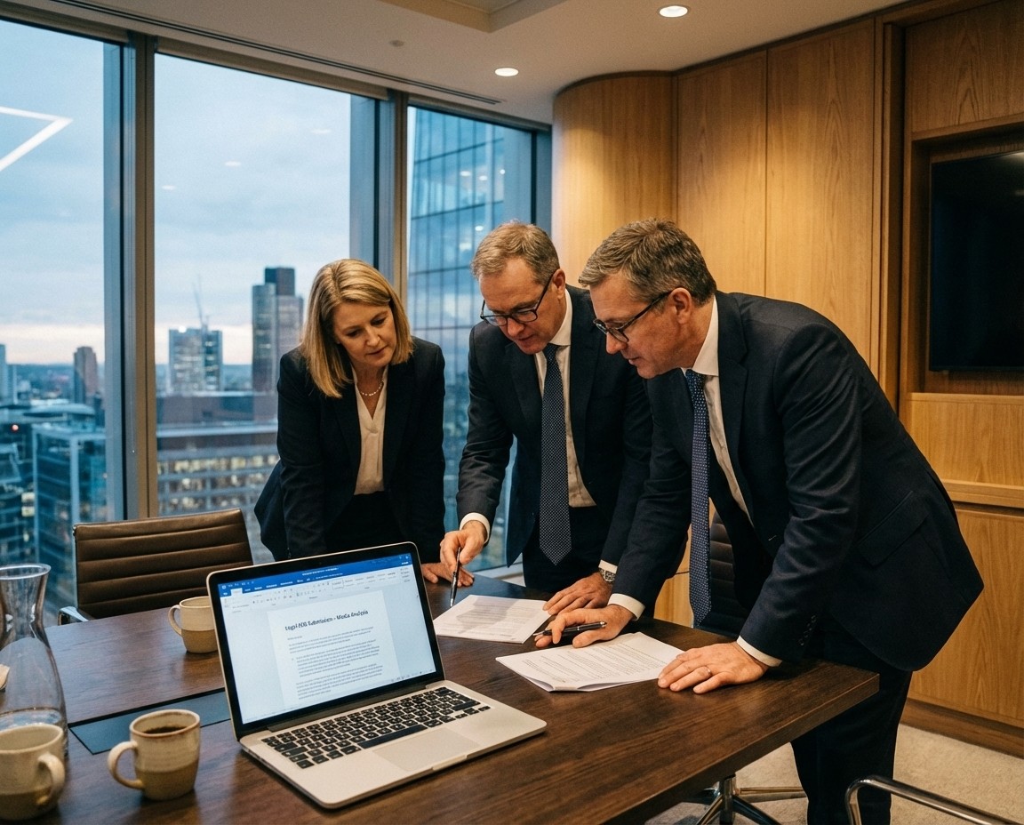 Law Firm Partners Discussing PR Strategy for The Year in Conference Room