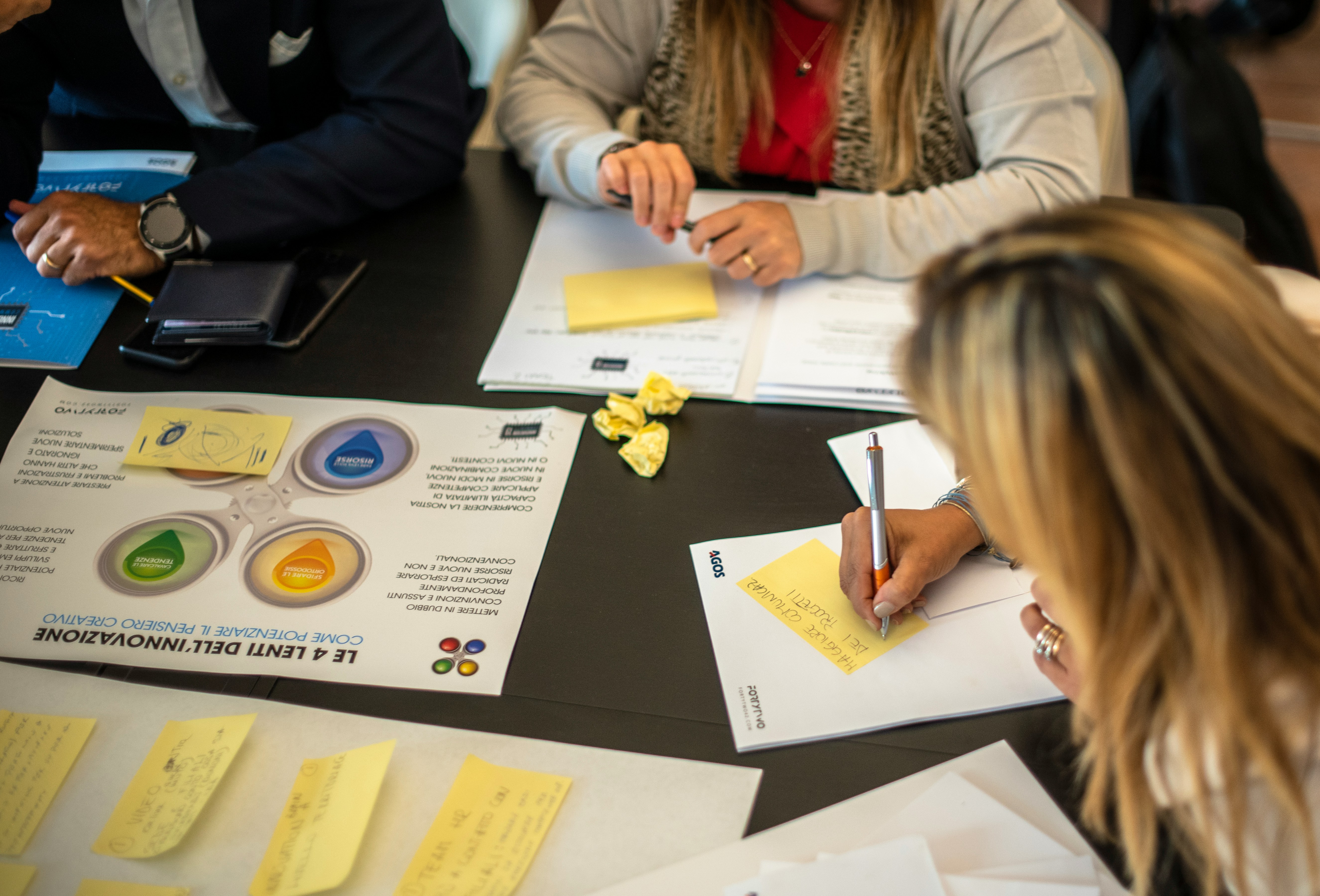 marketing team noting down ChatGPT prompts for writing