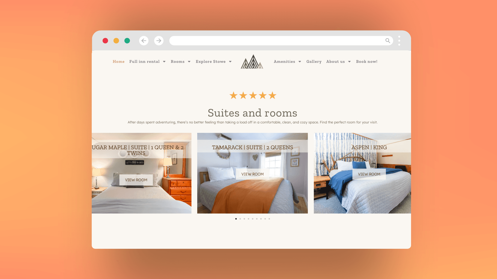 Timberholm Inn rooms preview on website homepage