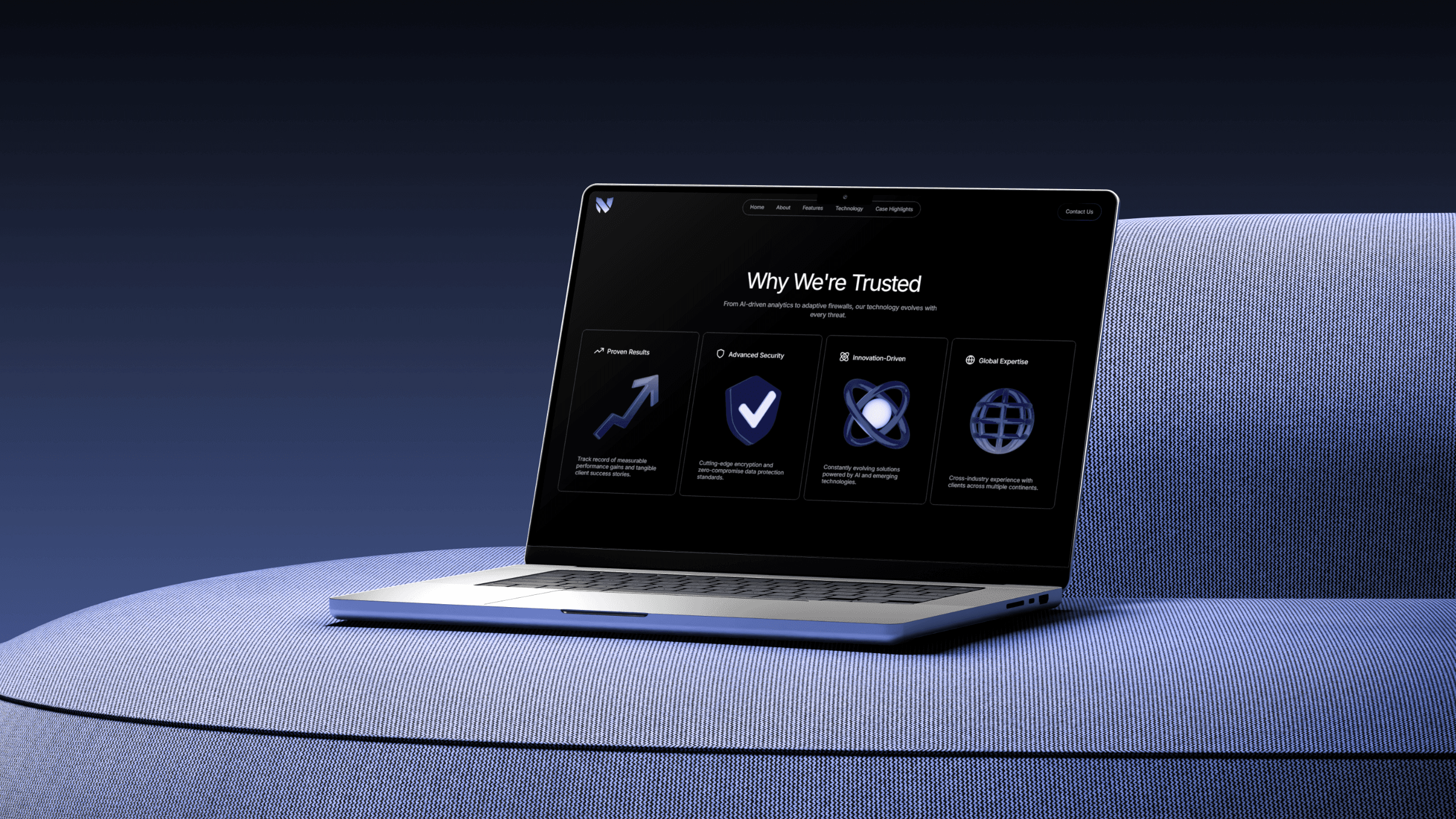 A mockup of the Nexora Systems website on a laptop screen.