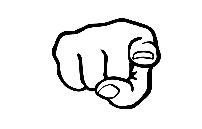 A drawing of a hand pointing the finger to you.