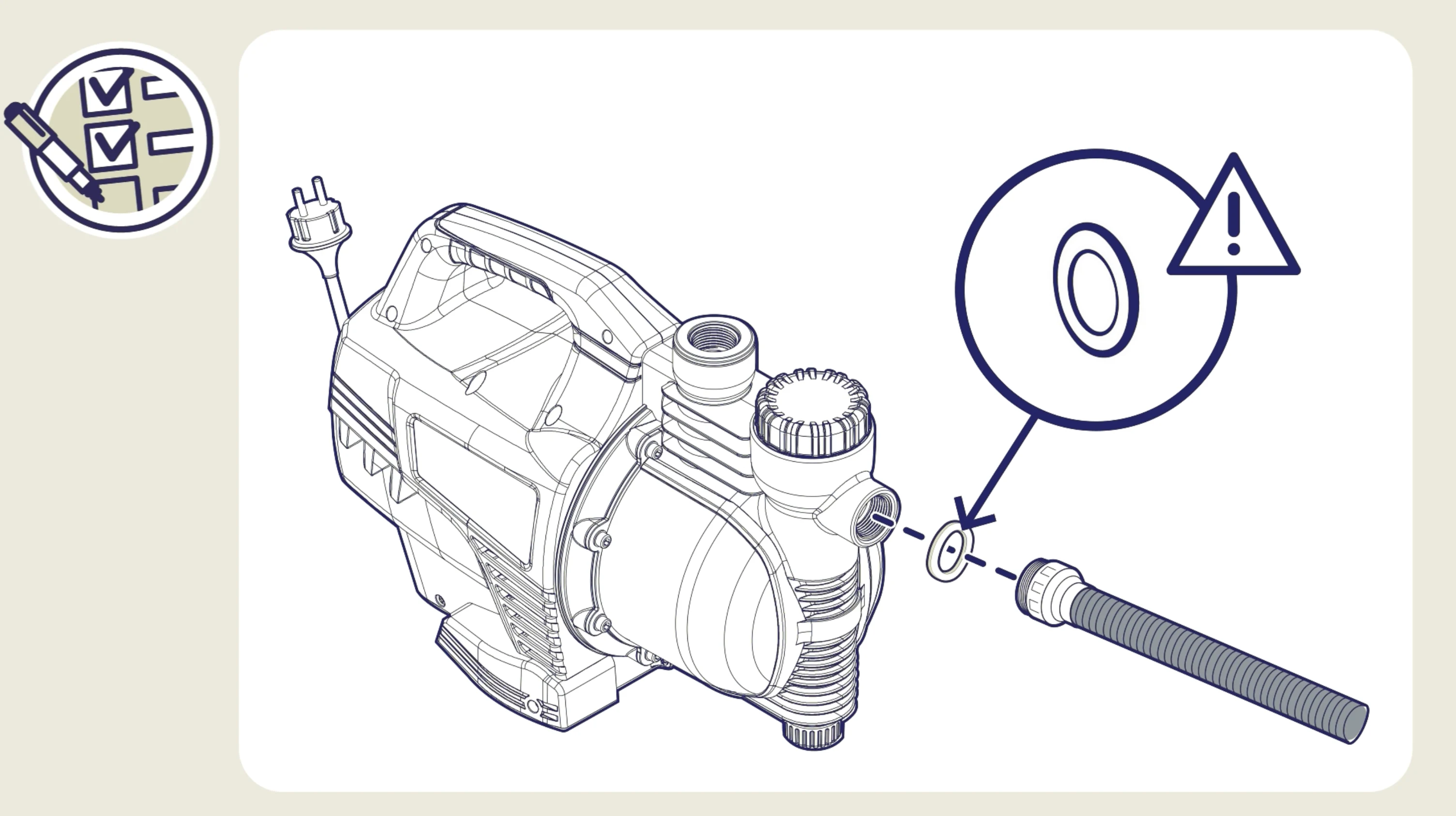 Do not forget the joint of the water hose