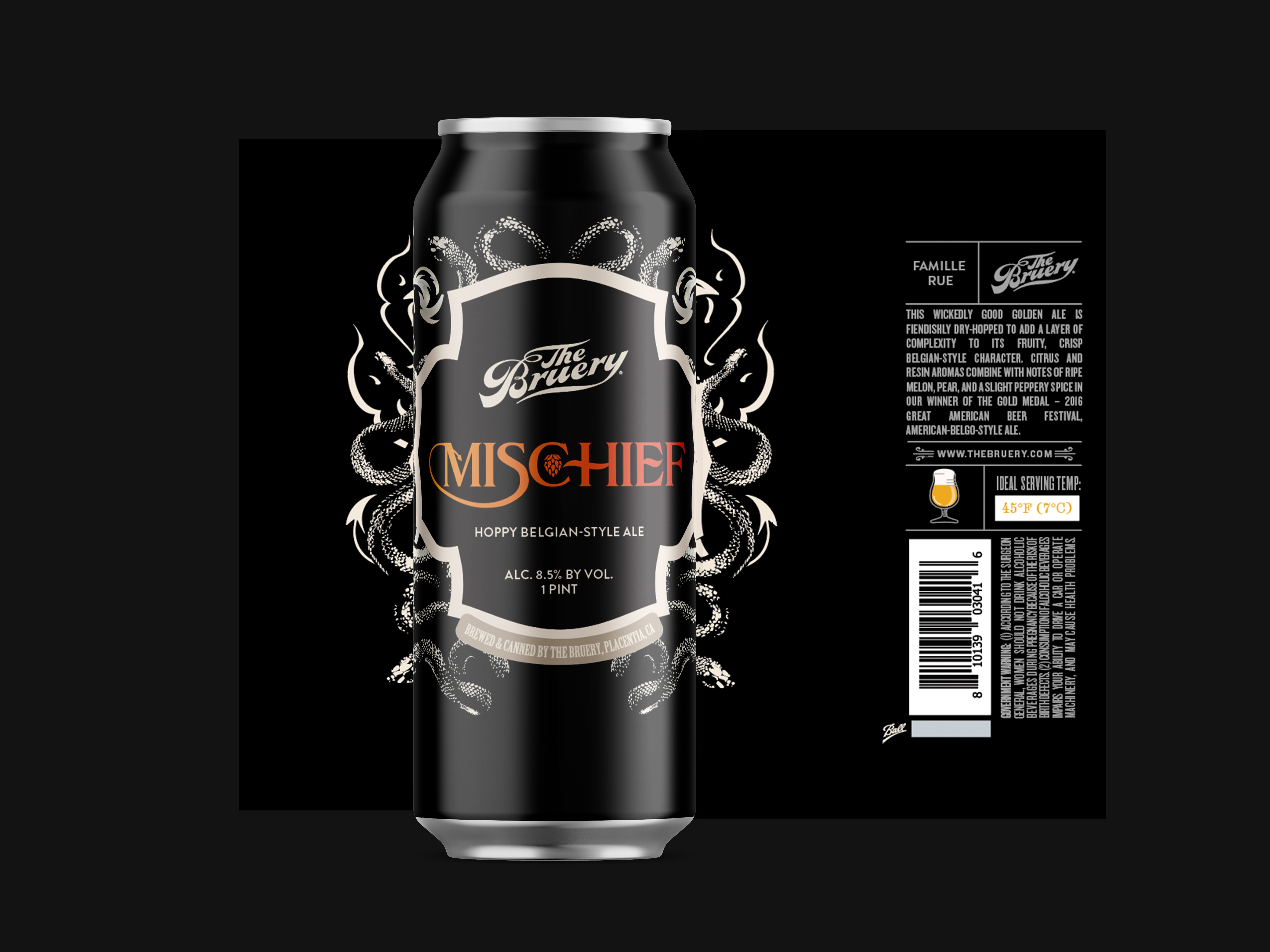 The Bruery Mischief can with ornate label design