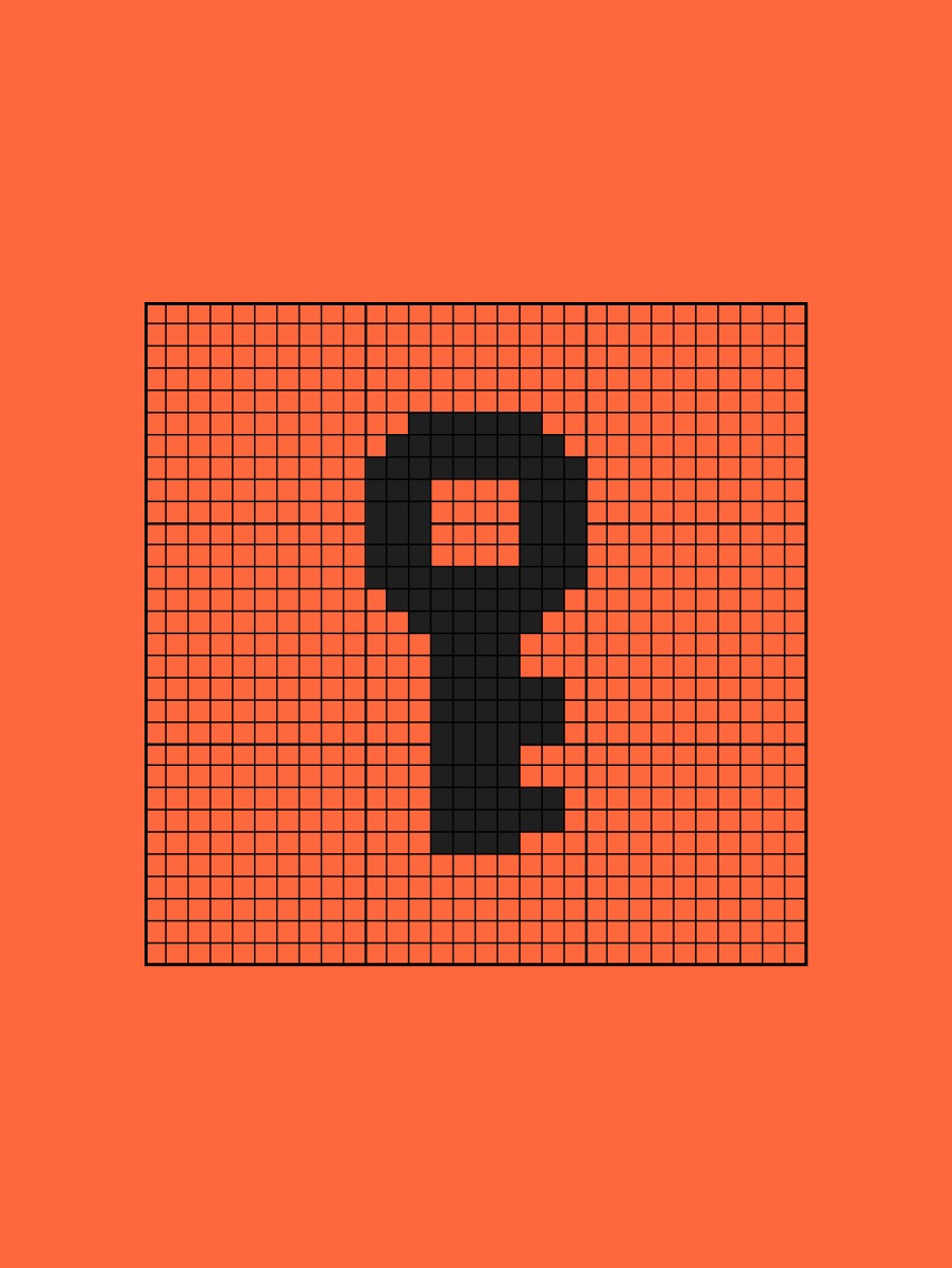 Pixel art key on orange background