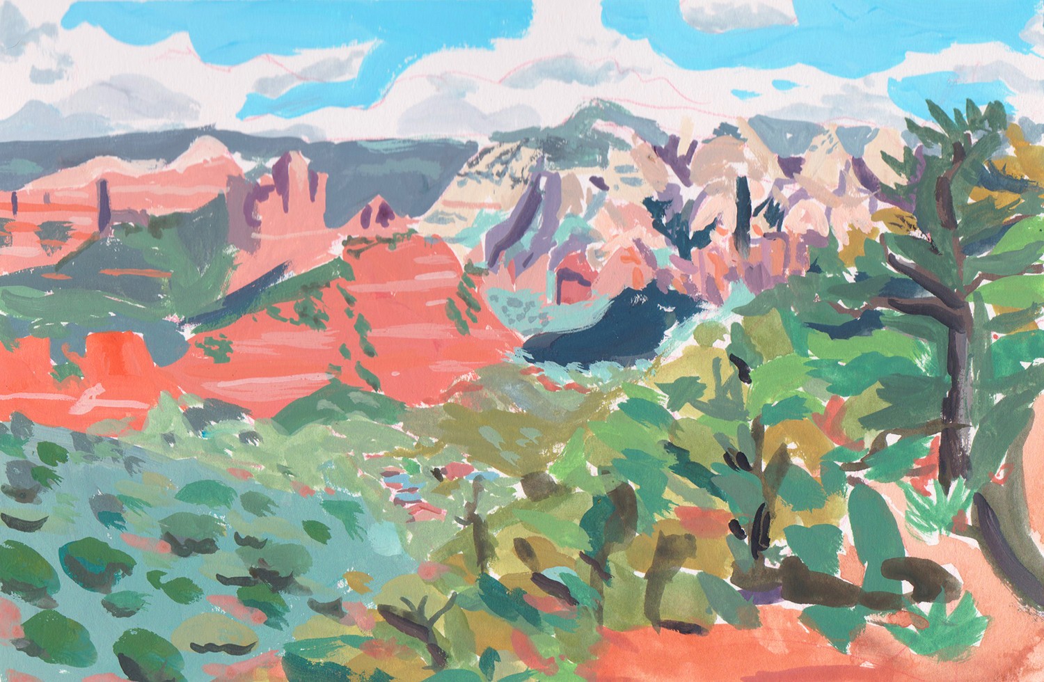 A painting overlooking the red rocks of Sedona