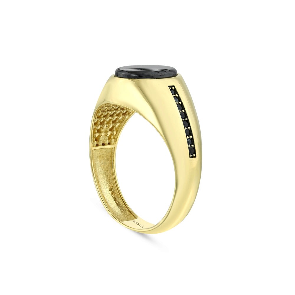 Assos Pırlanta 14 Ayar Altın Oniks Taşlı Klasik Erkek Yüzüğü
