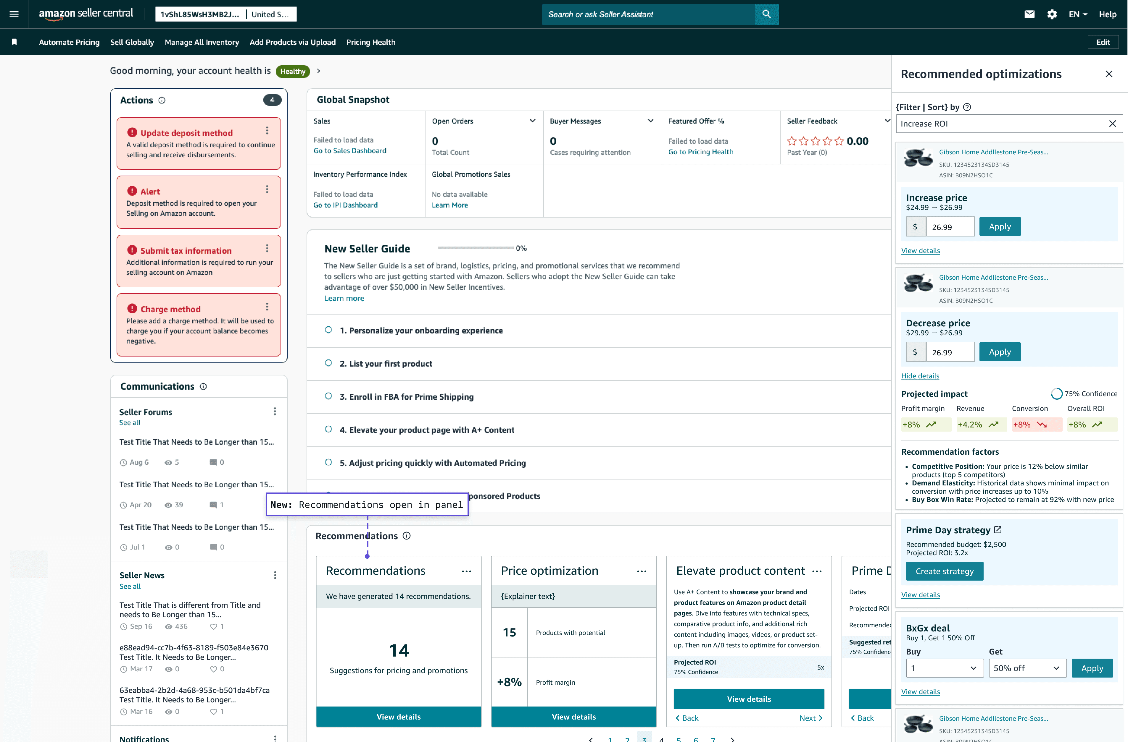 AI Recommendations in side panel