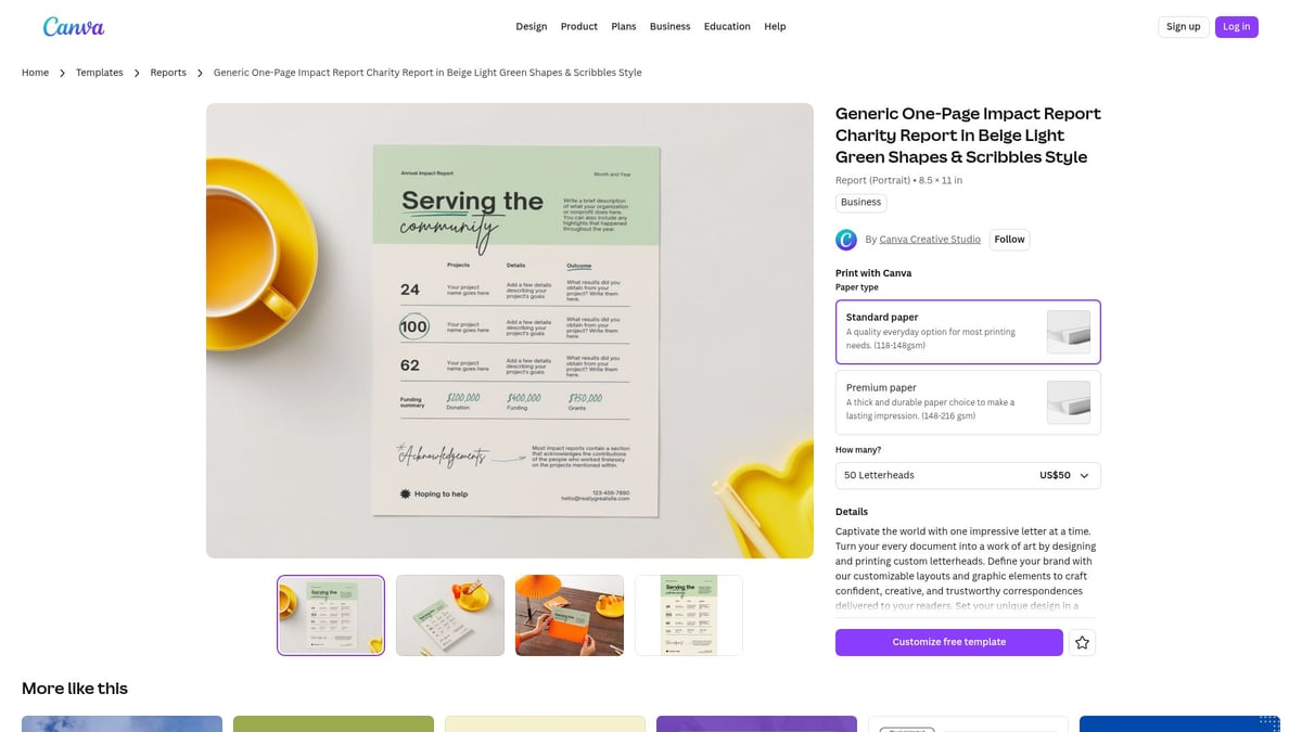 7 Stunning One Page Template Picks for 2026 Websites - Canva – Generic One-Page Impact Report Charity Report in Beige Light Green Shapes & Scribbles Style