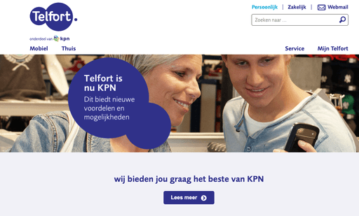 Screenshot van Telfort homepagina.