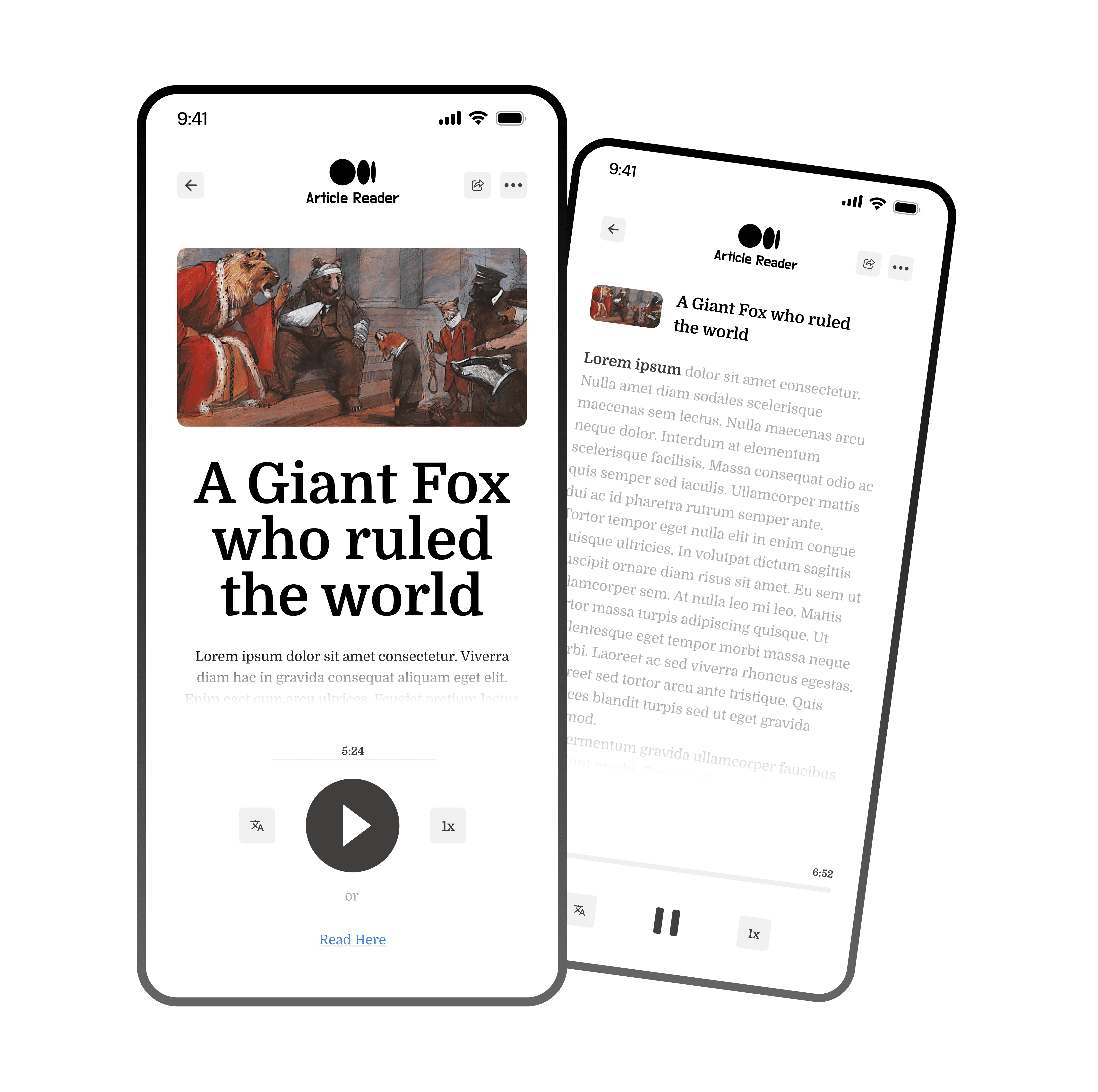 Articread App view, Turning text into audio.