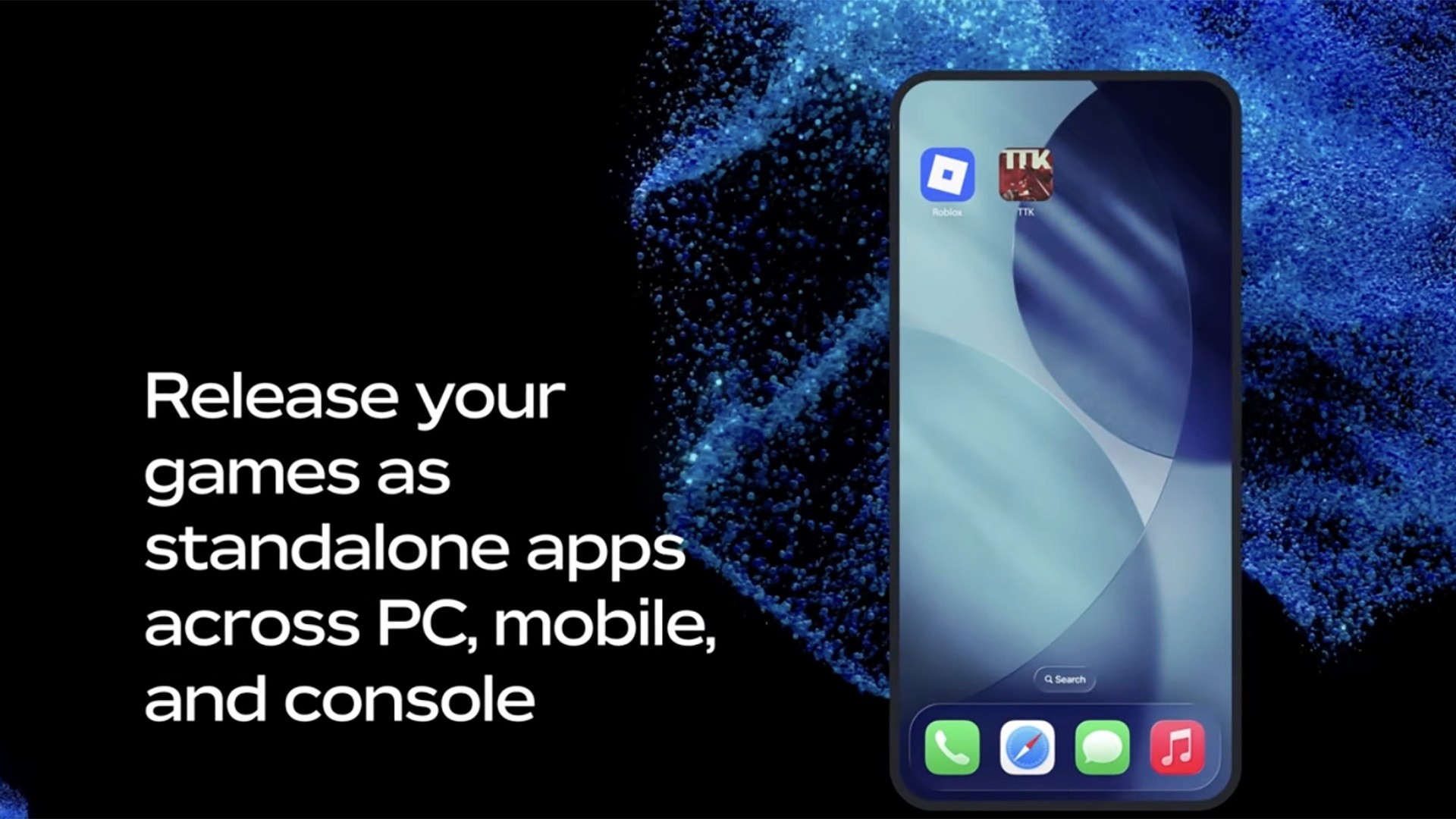Roblox Everywhere slide from RDC 2026: release your games as standalone apps across PC, mobile and console