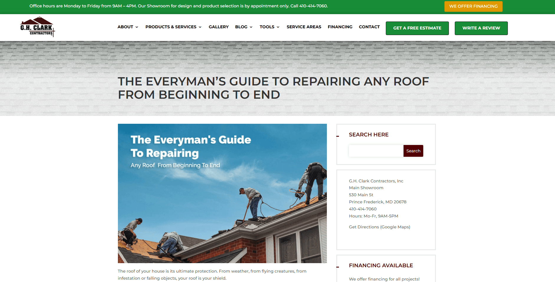 roof repair guide on a roofer website
