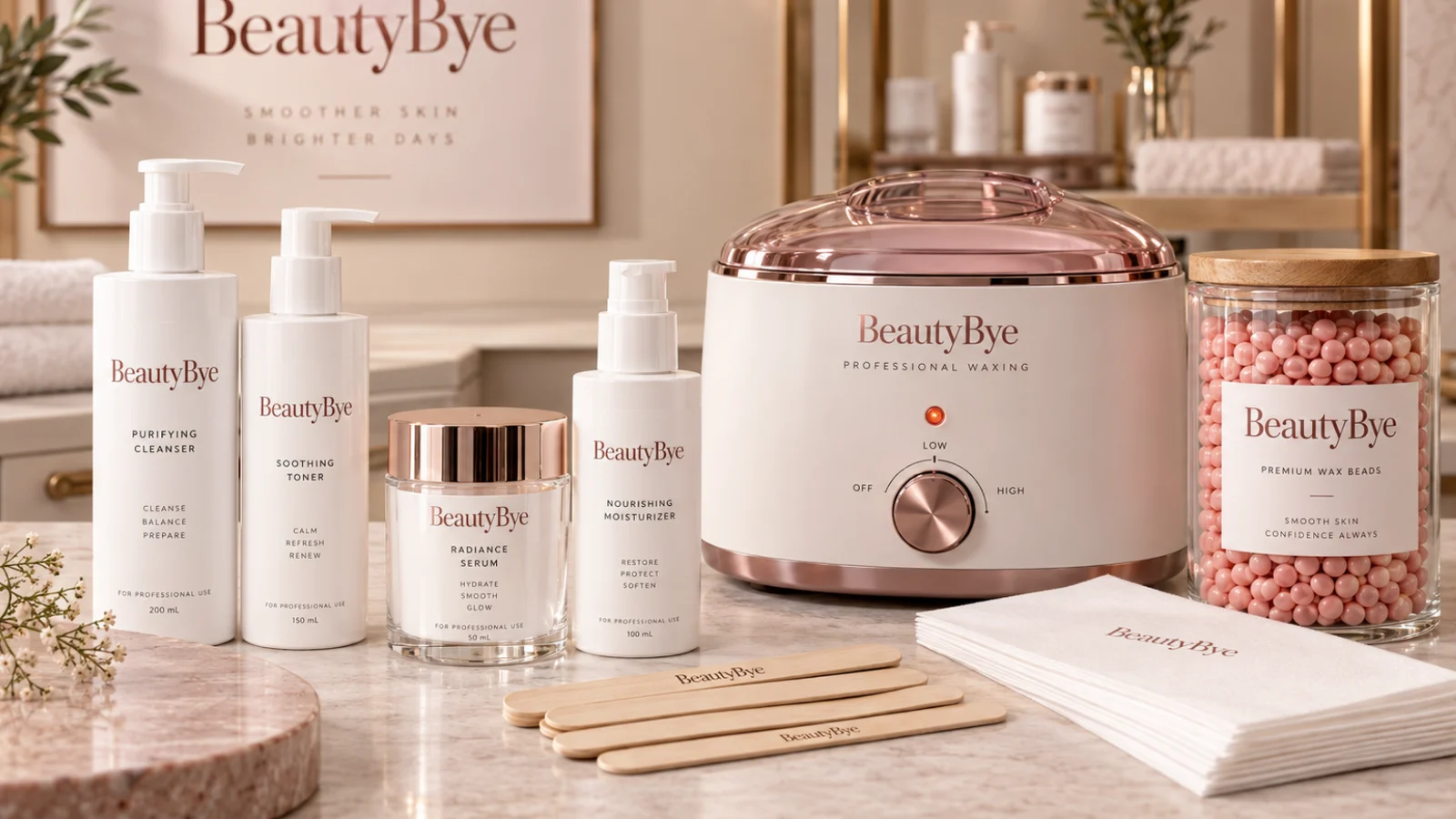 BeautyBye professional waxing products, wax heater and salon consumables