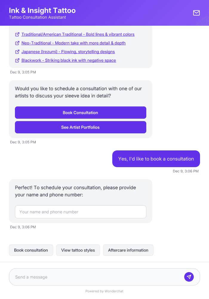 Tattoo Consultation AI Chatbot Template