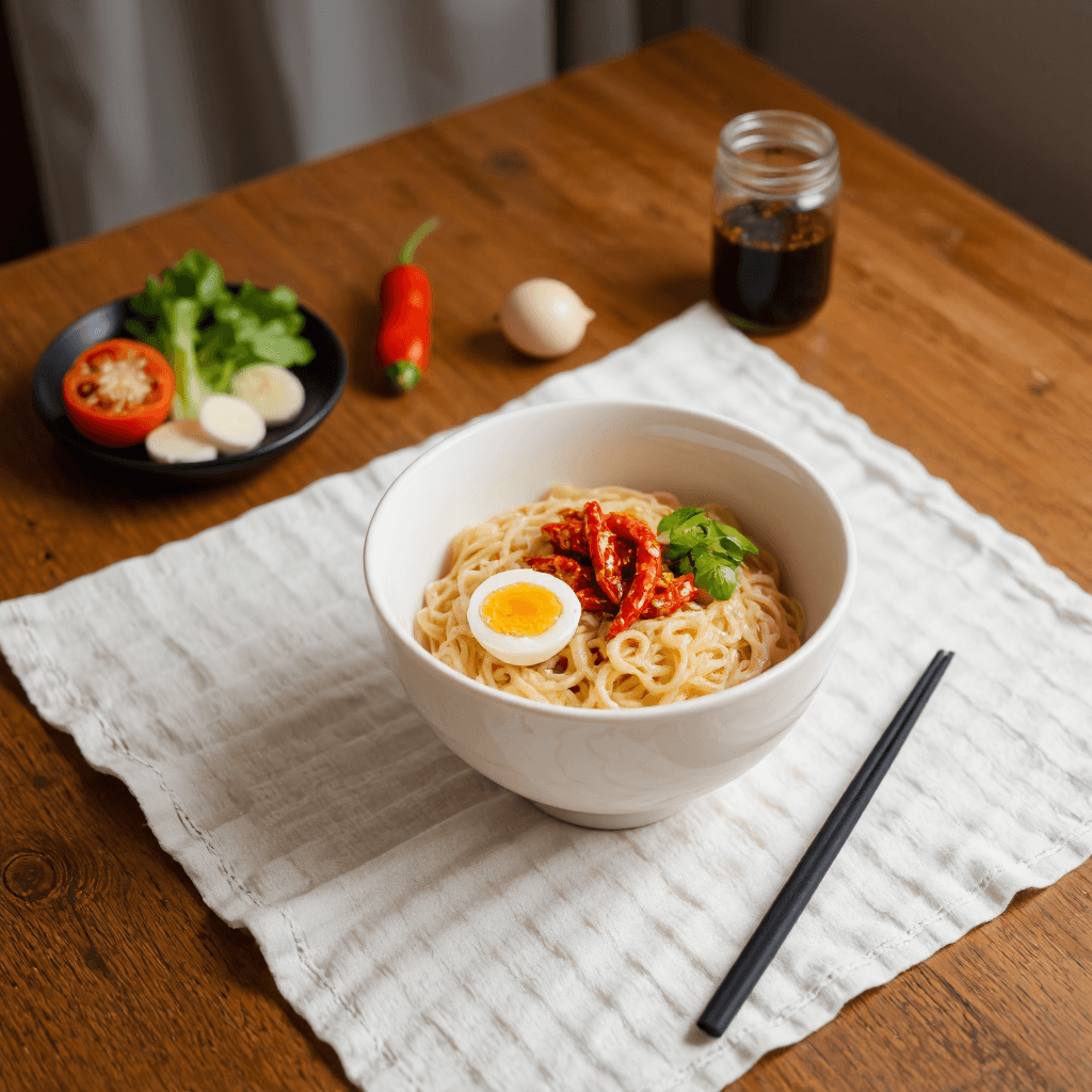 product photography of a bowl of instant noodles