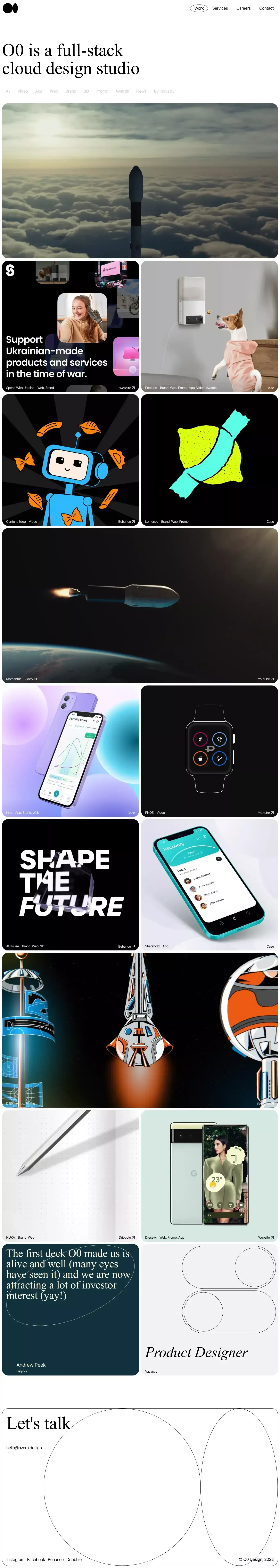 Ozero portfolio page screenshot showcasing Design and Tech design