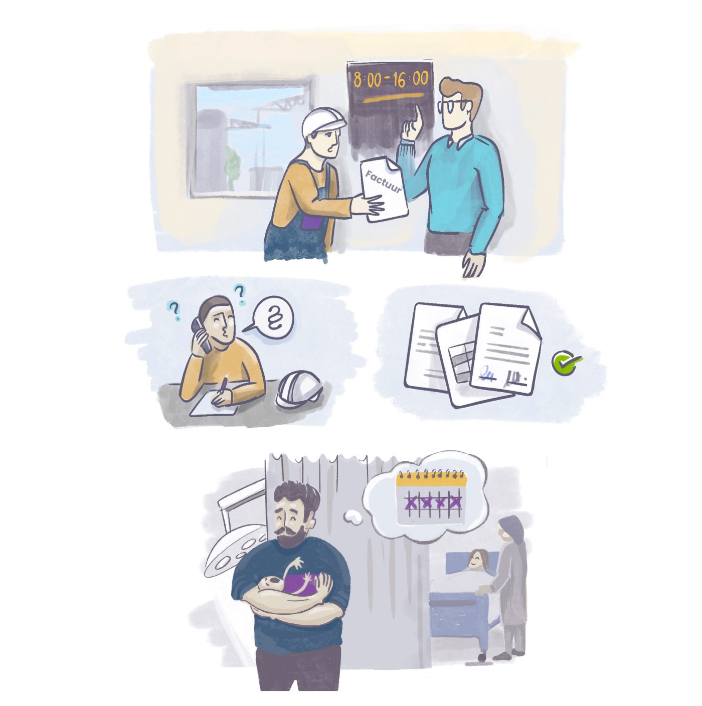 Zestaw ilustracji do blogów o przedsiębiorczości w Holandii | autor Maja Żądło | Kreaturka