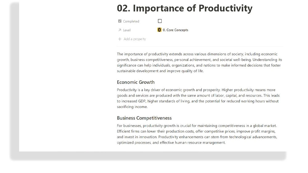 Importance of productivity screenshot