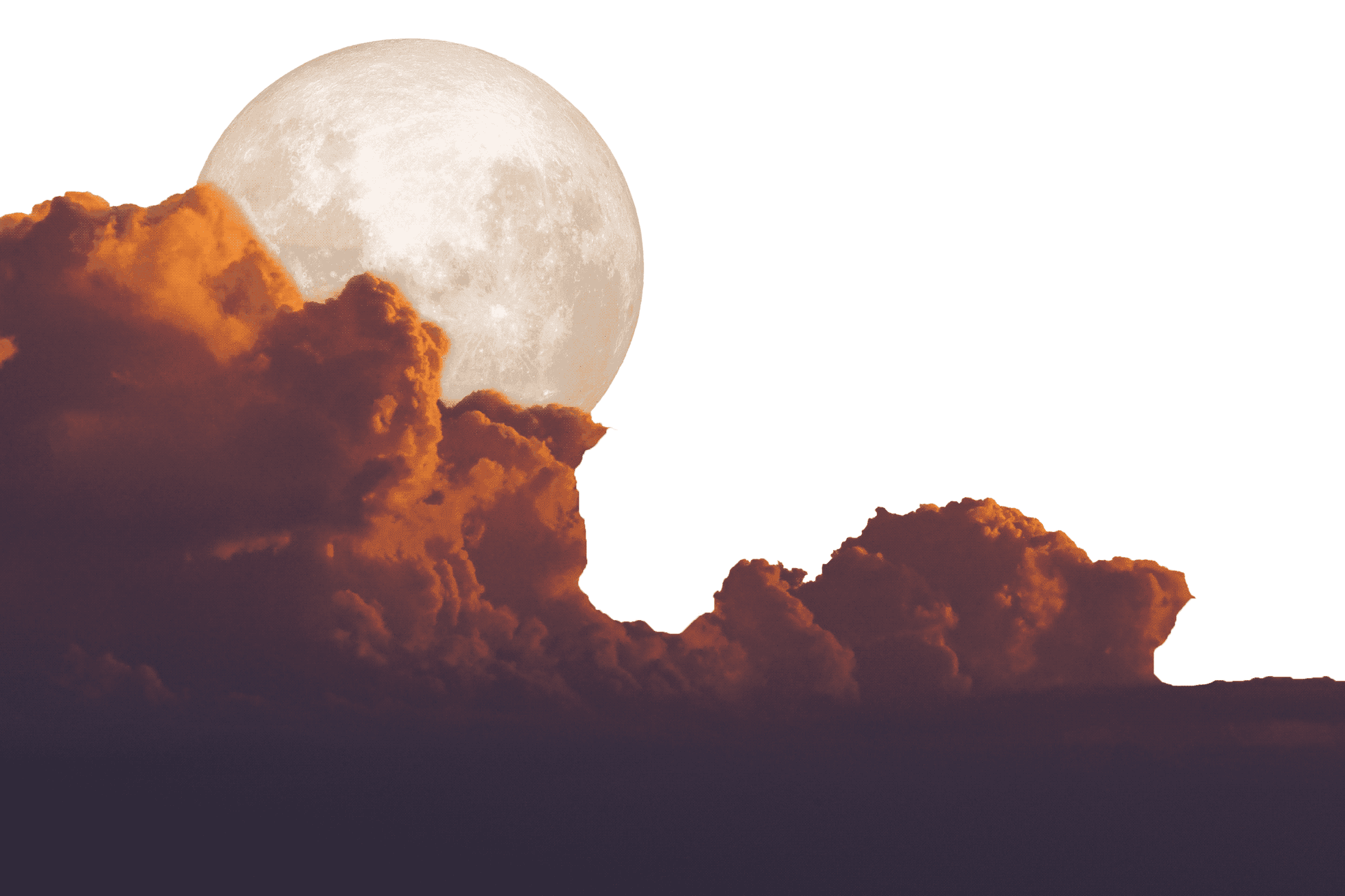 Księżyc w pełni wychodzący zza chmur na zielonym tle