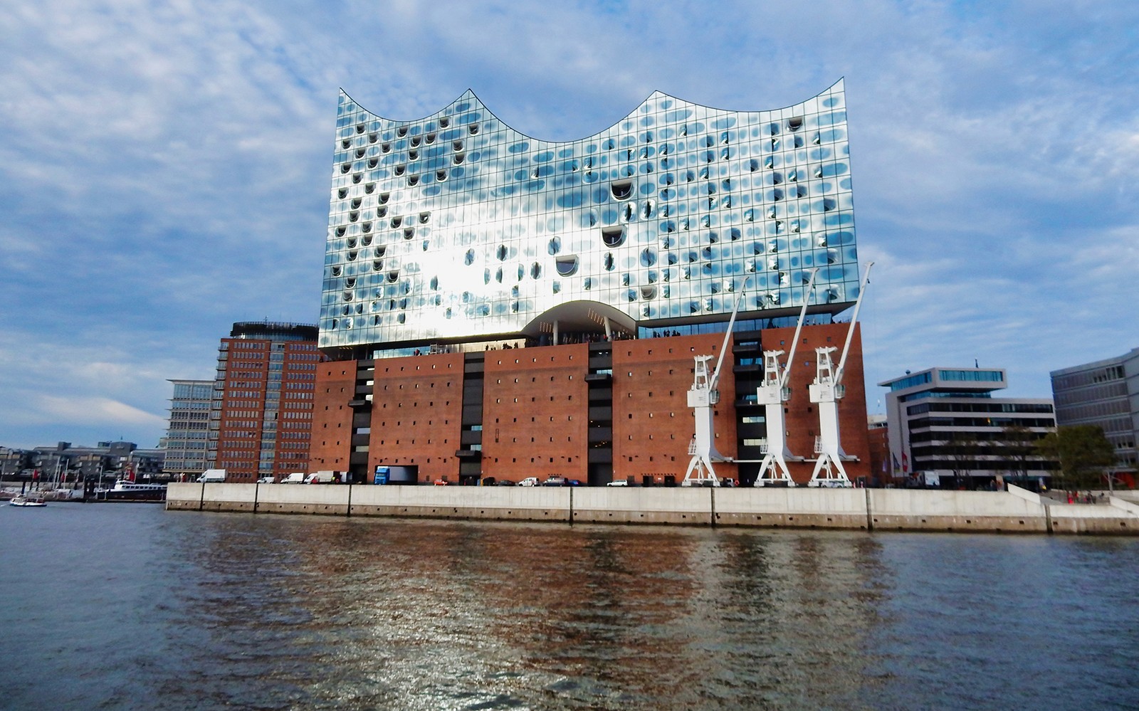 Elbphilharmonie concert hall in Hamburg, Germany, viewed from the water.