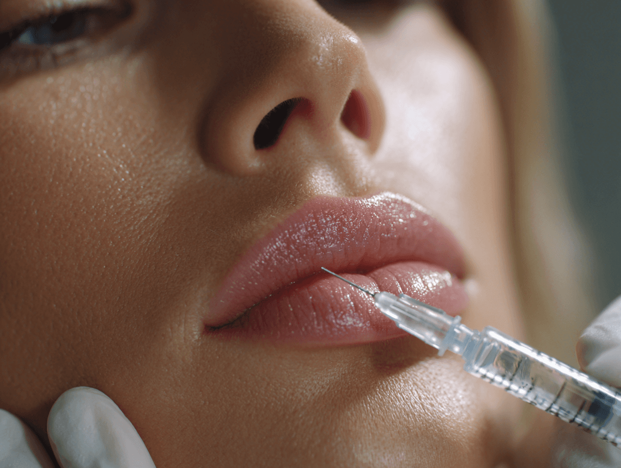 Woman receiving lip filler treatment at med spa, next to a Facebook ad showing $78 spend