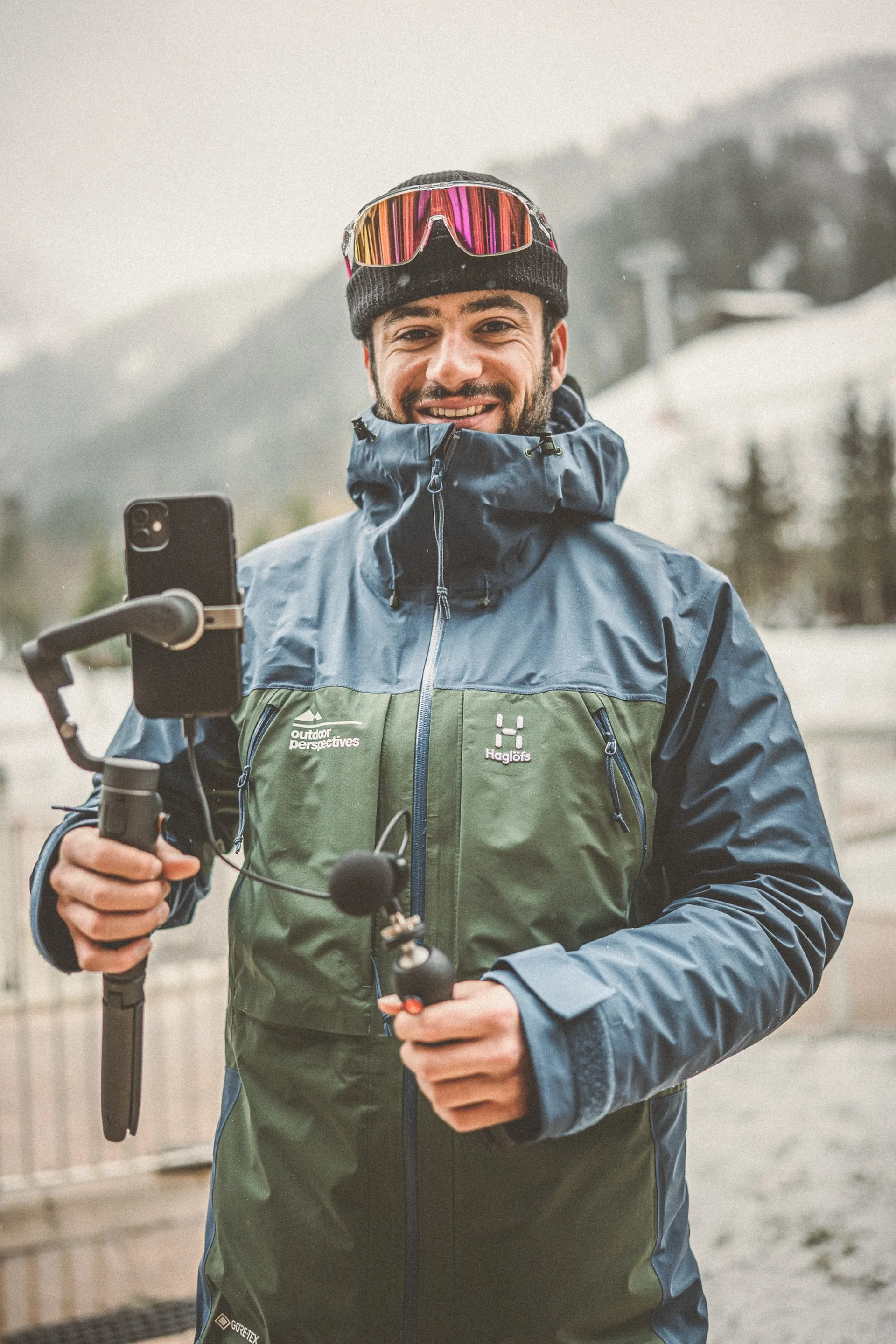 Outdoor Perspectives reporter filming Julbo athletes during Pierra Menta 2023