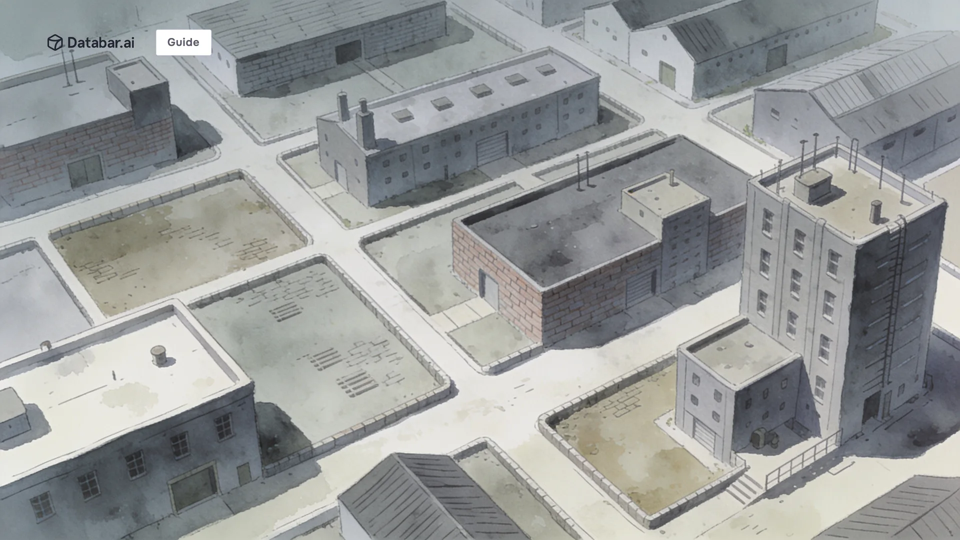 Firmographic data, illustrated as an industrial estate under overcast light where buildings of very different footprints sit in marked plots