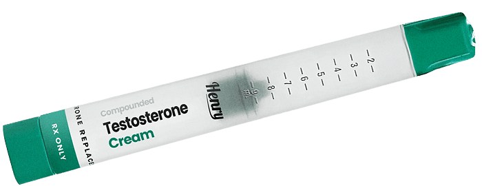 Tube of Henry brand Testosterone Cream with green plunger at the top marked with 2-8.