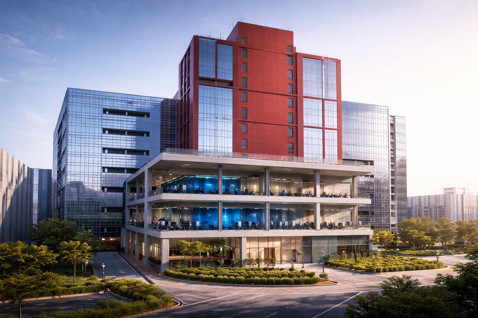 Abstract red fluid lattice forming soft diamond shapes on a pale pink background—minimal geometric texture.